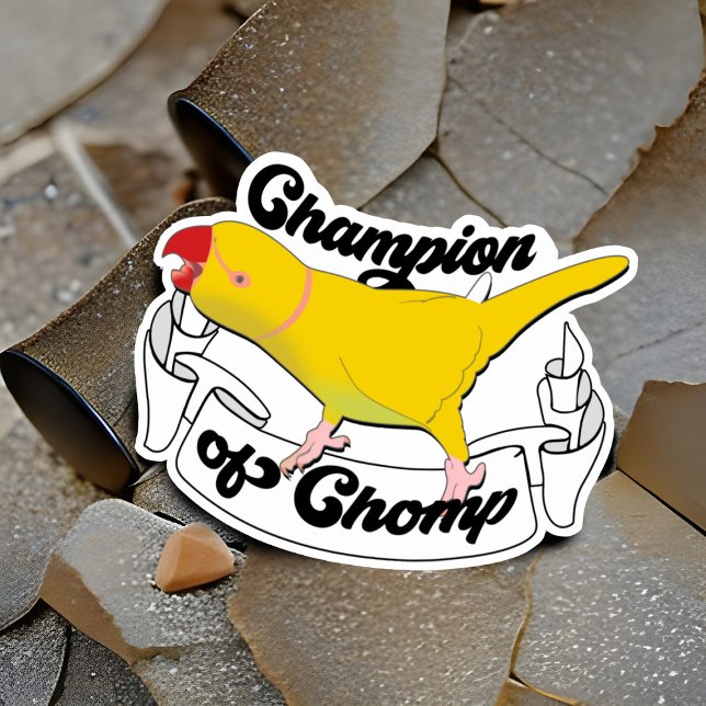 Sticker Champion indien Ringneck Funny Parrot Jaune Chomp (Créateur téléchargé)
