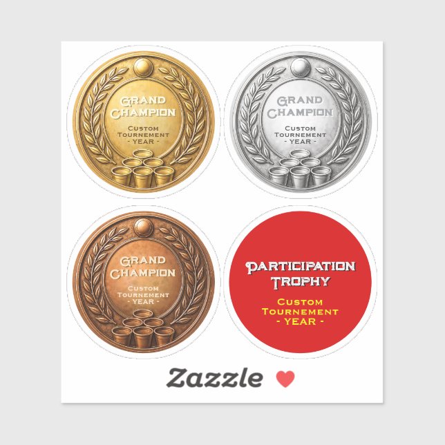 Sticker Championnat de Beer Pong à 4x Médailles (Feuille)