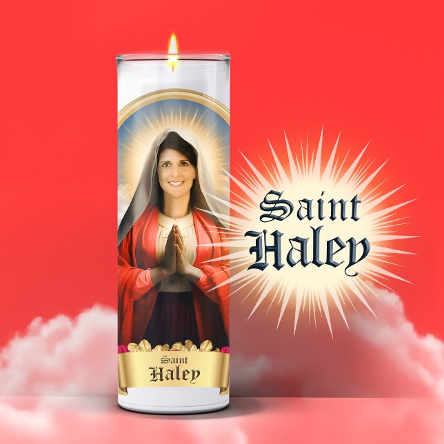 Sticker Chandelle de prière amusante Saint Haley (Saint Nikki Haley Devotional Prayer Candle Sticker Label)