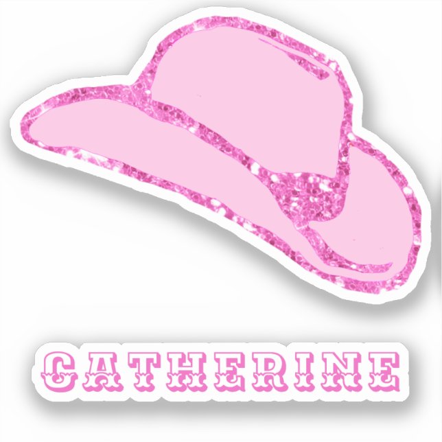 Sticker Chapeau de cowgirl rose pailleté mignon avec nom (Recto)