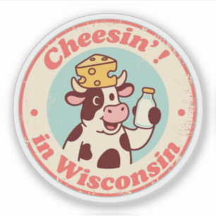 Sticker Chapeau de fromage de vache vintage drôle du Wisco