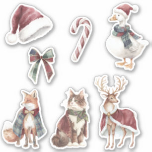 Sticker Chapeau de Noël rouge blanc canne en sucre Animaux