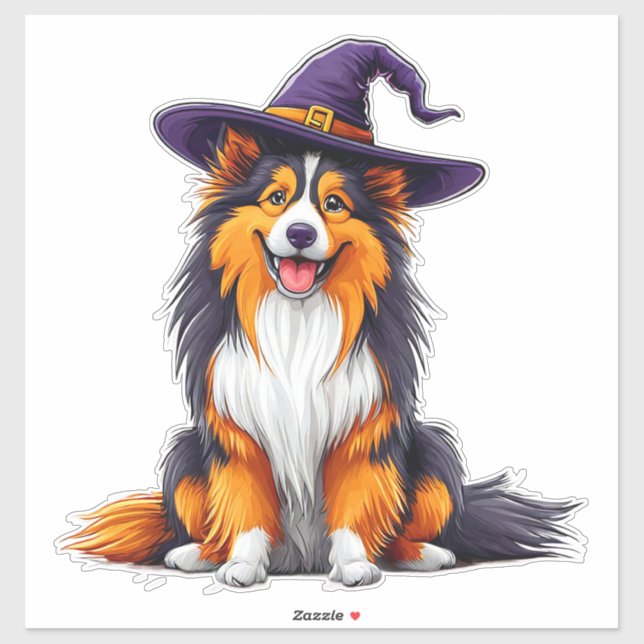 Sticker Chapeau de sorcière Collie adorable Halloween (Feuille)