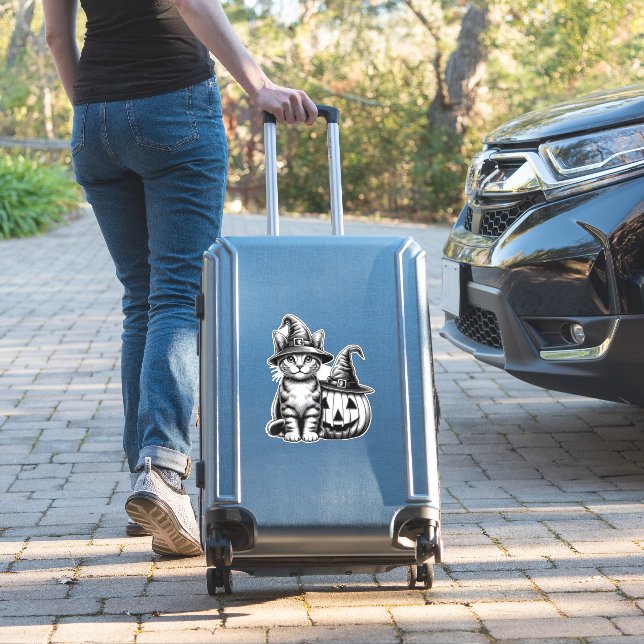 Sticker Chapeau de sorcière de chat mignon Citrouille Hall (Valise Insitu)