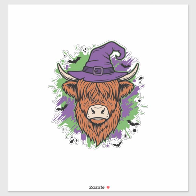Sticker Chapeau de sorcière de vache des Highlands Hallowe (Feuille)