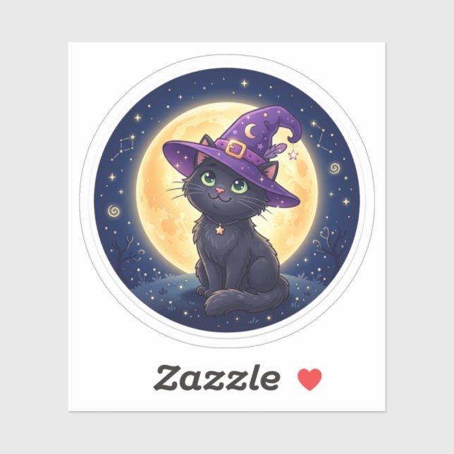 Sticker Chapeau géant de sorcière chat noir de minuit Hall (Feuille)