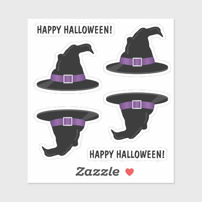 Sticker Chapeaux de sorcière avec détails violets Joyeux H (Feuille)