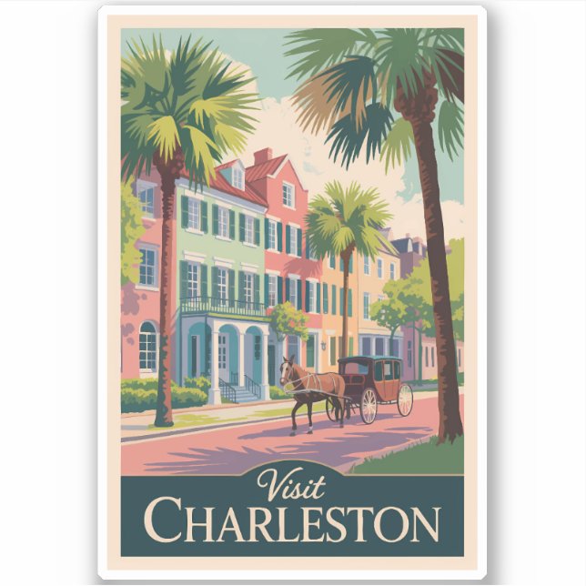 Sticker Charleston Caroline du Sud Illustration Art de Voy (Devant)