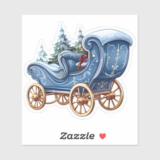 Sticker Charmant chariot de Noël bleu festif (Feuille)