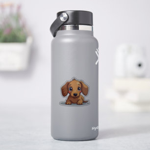 Sticker Charmant Dachshund Pup, Grands Yeux Brown, Petits