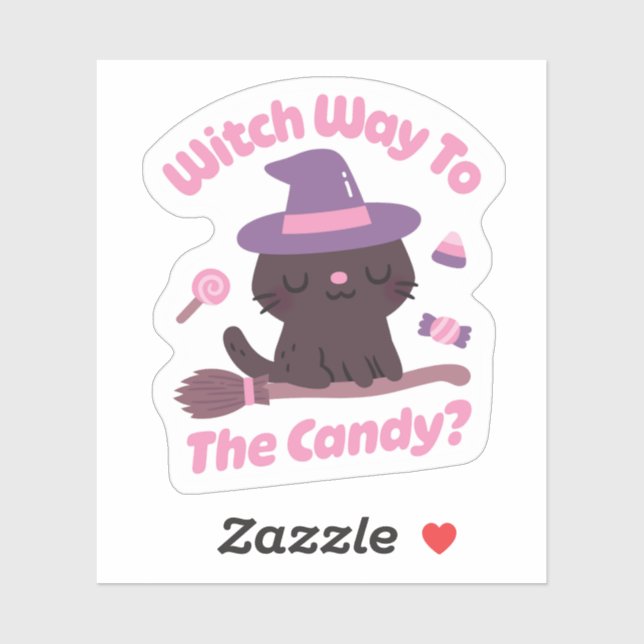 Sticker Charmante Sorcière Chatte Mignonne Chemin Vers Les (Feuille)