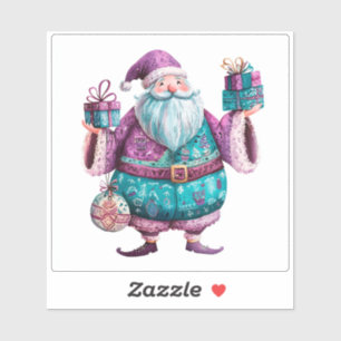Sticker Charmante Violet Festive Père Noël Avec Cadeaux De