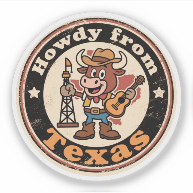 Sticker Charme de l'Ouest ironique_Texas Cowboy Longhorn V (Devant)