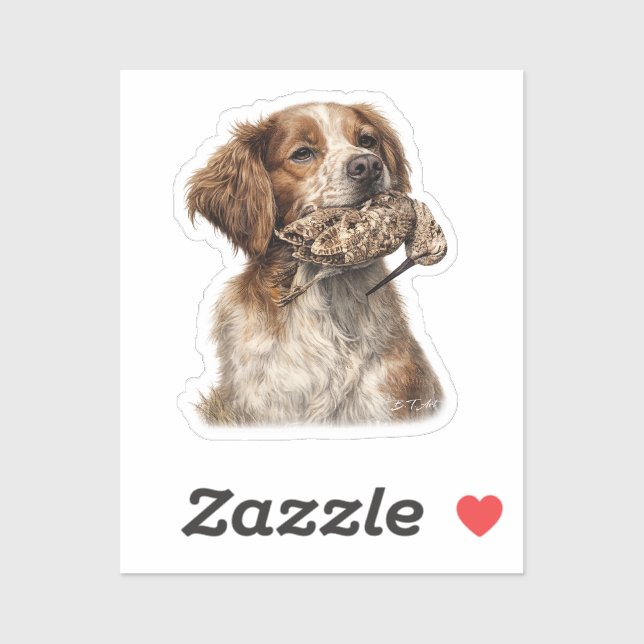 Sticker Chasse au Bécasse avec Épagneul Breton (Feuille)