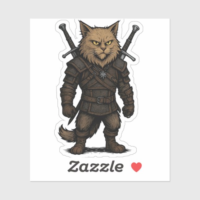 Sticker Chasseur de sorcières félin – Guerrier de fantasy  (Feuille)