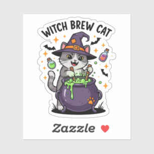 Sticker Chat à brasse de sorcière - Halloween Cauldron mag