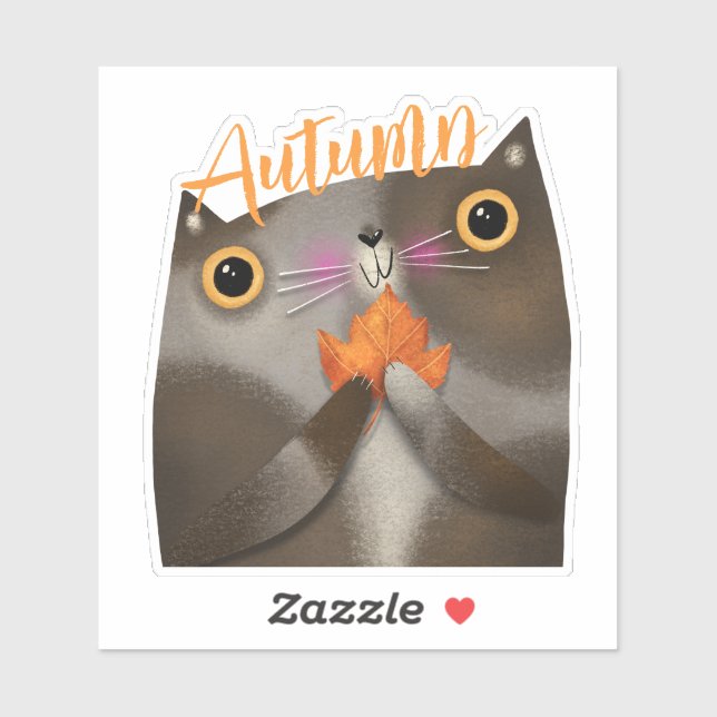 Sticker Chat à feuilles d'automne Halloween Thanksgiving D (Feuille)