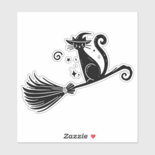 Sticker Chat à sorcière noire sur Halloween en bâton de Br