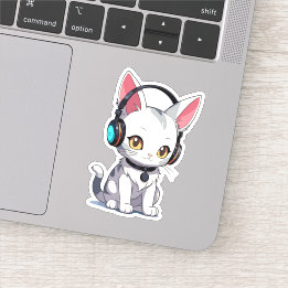 Sticker Chat adorable élégant dans les casques