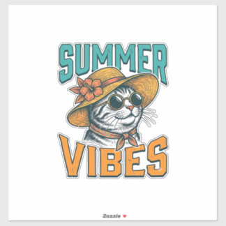 Sticker Chat ambiance estivale gravure vintage Design_1