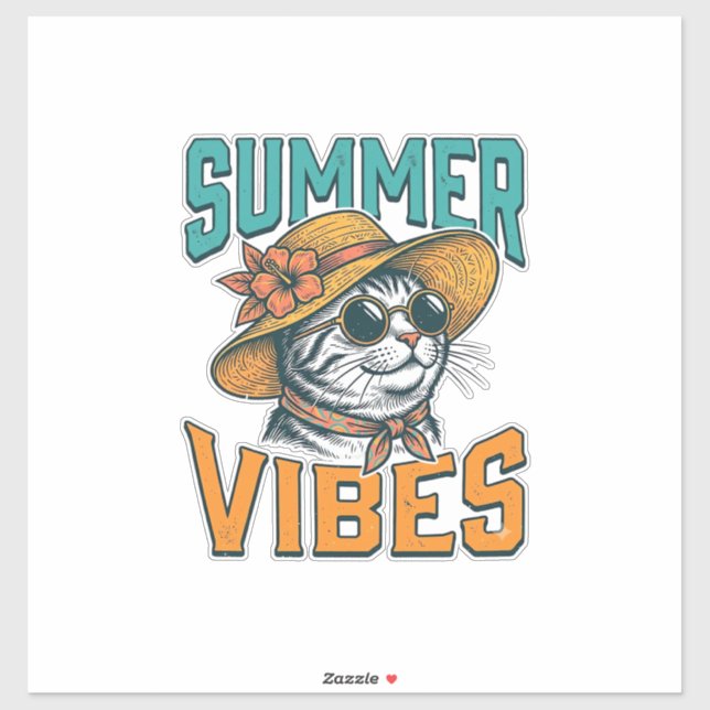 Sticker Chat ambiance estivale gravure vintage Design_1 (Feuille)