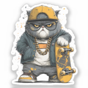 Sticker Chat Anthropomorphe Cool en Tenue Hip Hop