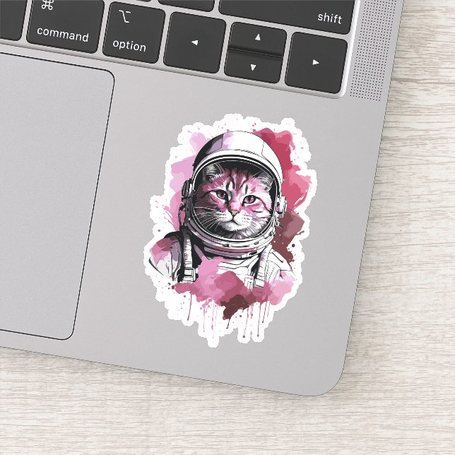 Sticker Chat astronaute à l'aquarelle rouge (Détail)