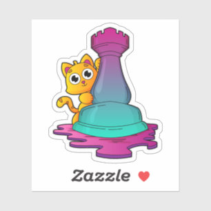 Sticker Chat aux échecs avec pièce d'échecs Roche