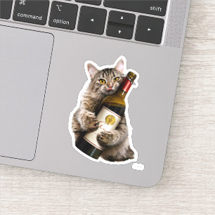 Sticker Chat Avec Bouteille De Vin