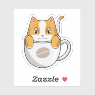 Sticker Chat avec café Coupe