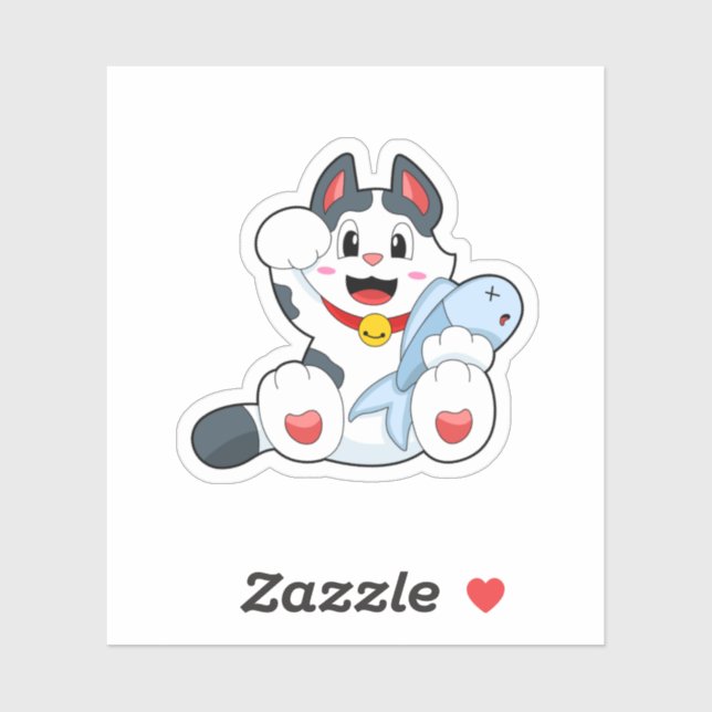 Sticker Chat avec poisson (Feuille)