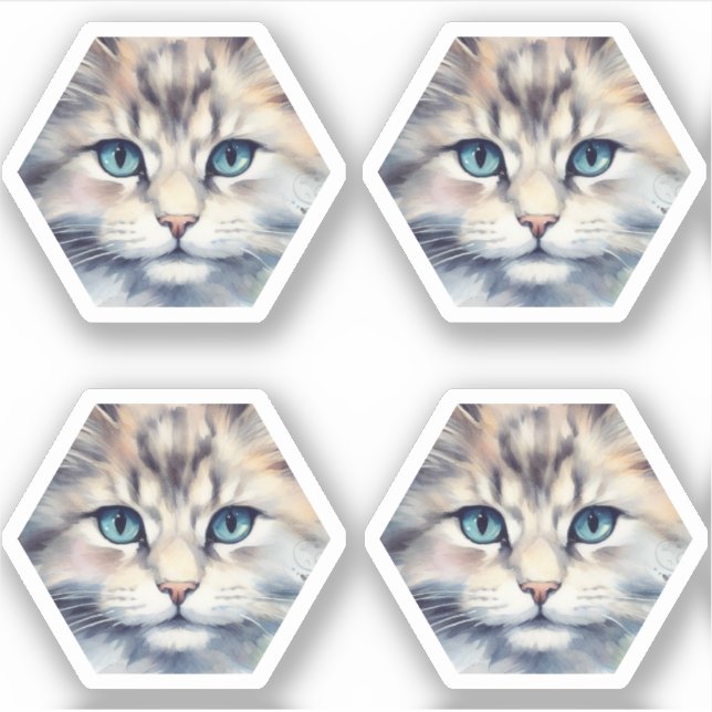 Sticker Chat avec yeux bleus hexagone (Devant)