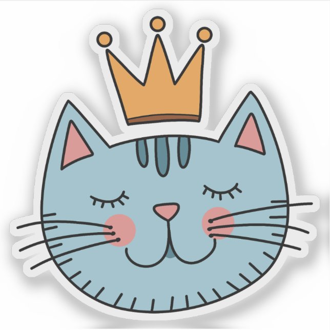 Sticker Chat bleu fantaisiste avec une couronne jaune  (Devant)