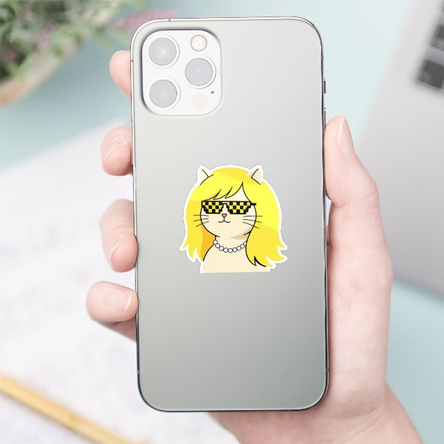 Sticker Chat Blond Cool avec des Lunettes de Soleil Pixel  (Téléphone)