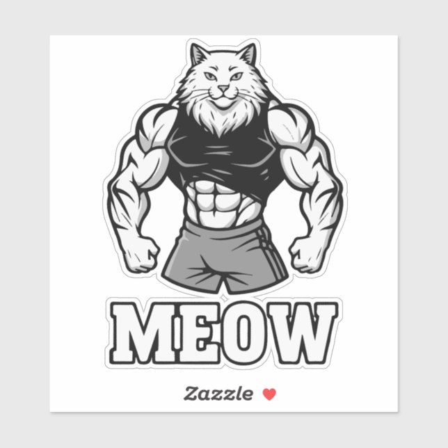 Sticker Chat bodybuilder drôle montrant des muscles massif (Feuille)
