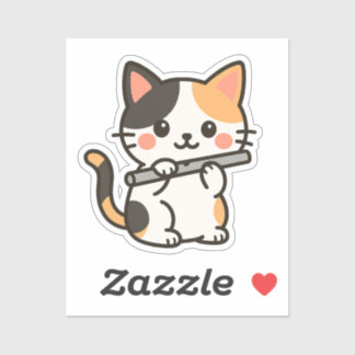 Sticker Chat Calicot Flûte Mélodie du Vent