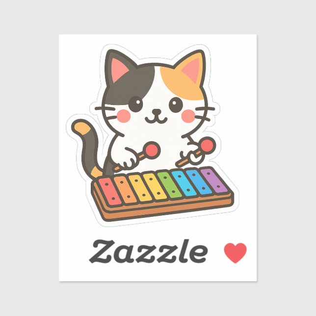 Sticker Chat calicot xylophone Notes arc-en-ciel (Feuille)