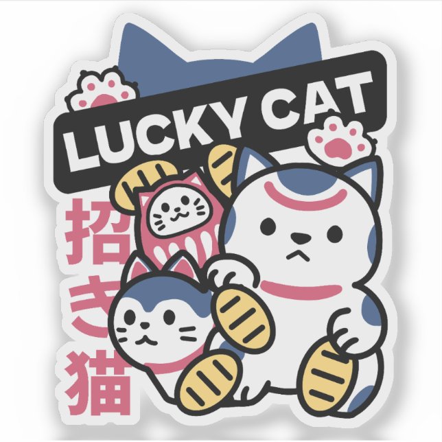 Sticker Chat Chanceux Maneki Neko – Chat de Fortune Japona (Devant)