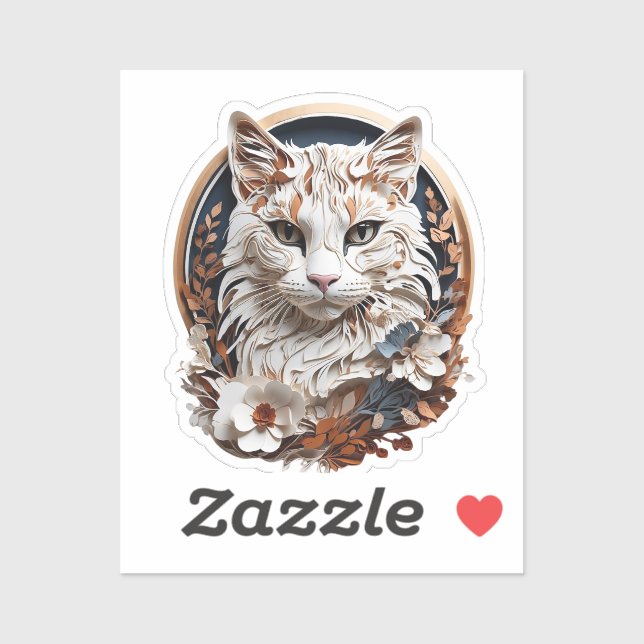 Sticker chat, chaton avec fleur (Feuille)