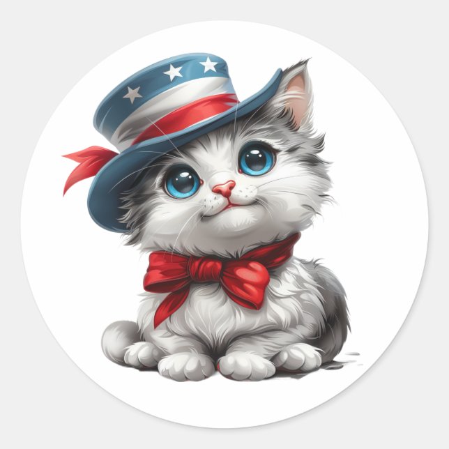 Sticker chat chaton Patriotique Cute Juillet 4 Sea (Devant)