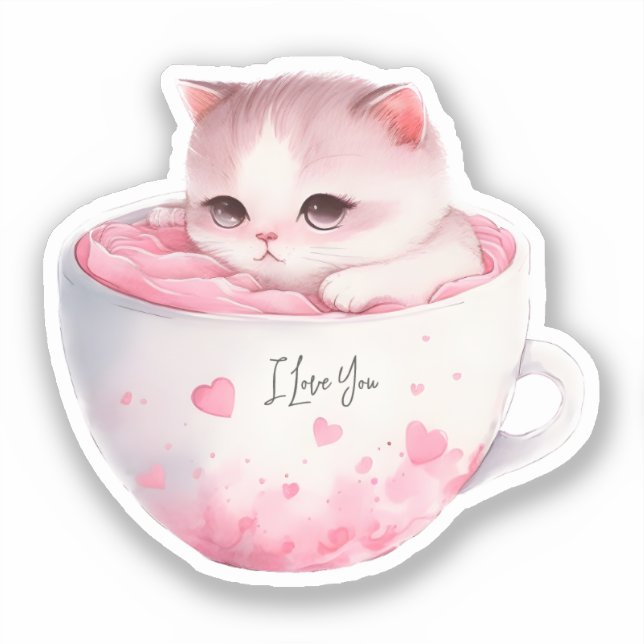 Sticker Chat Chibi Rose Kawaii Avec Une Mignonne Couronne (Recto)