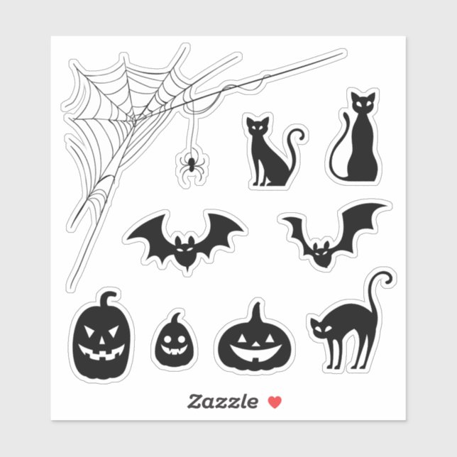 Sticker Chat Citrouille Chauve-Souris Toile d'Araignée Eff (Feuille)