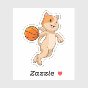 Sticker Chat comme joueur de basket-ball avec basket-ball