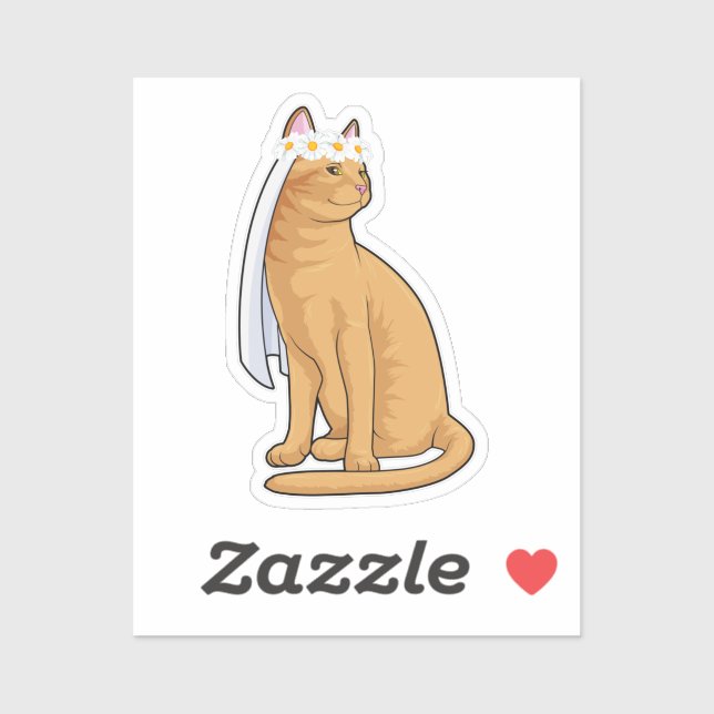 Sticker Chat comme Mariée avec Voile (Feuille)