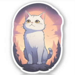 Sticker Chat contemplant les étoiles