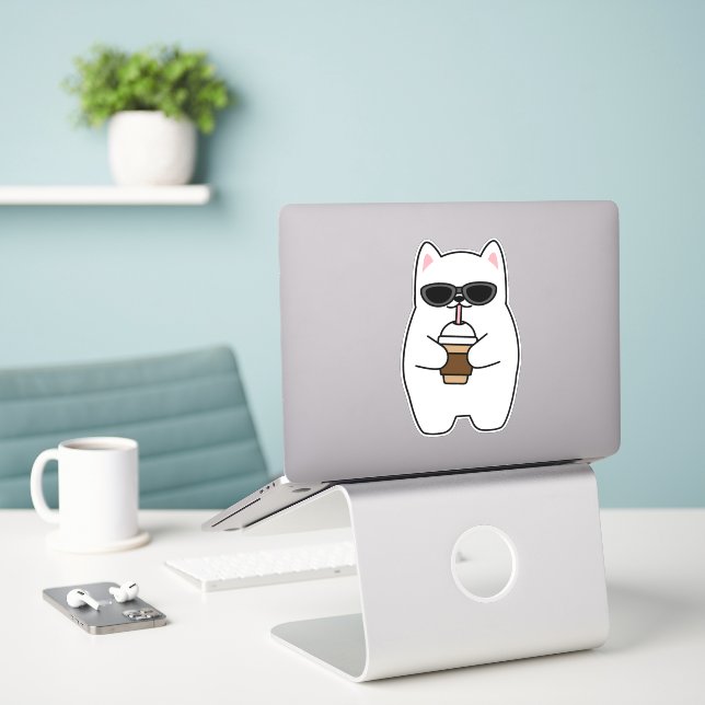 Sticker Chat cool (Ordinateur portable sur le bureau)