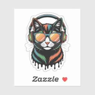 Sticker Chat Cool avec Casque et Lunettes de Soleil