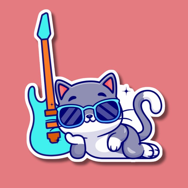 Sticker Chat cool avec guitare électrique étanche (Créateur téléchargé)