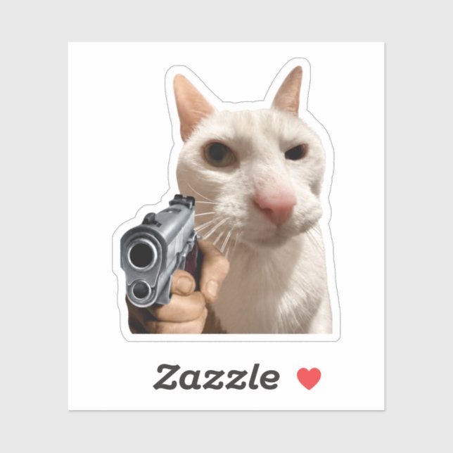 Sticker Chat Cool Avec Pistolet Mème Drôle (Feuille)