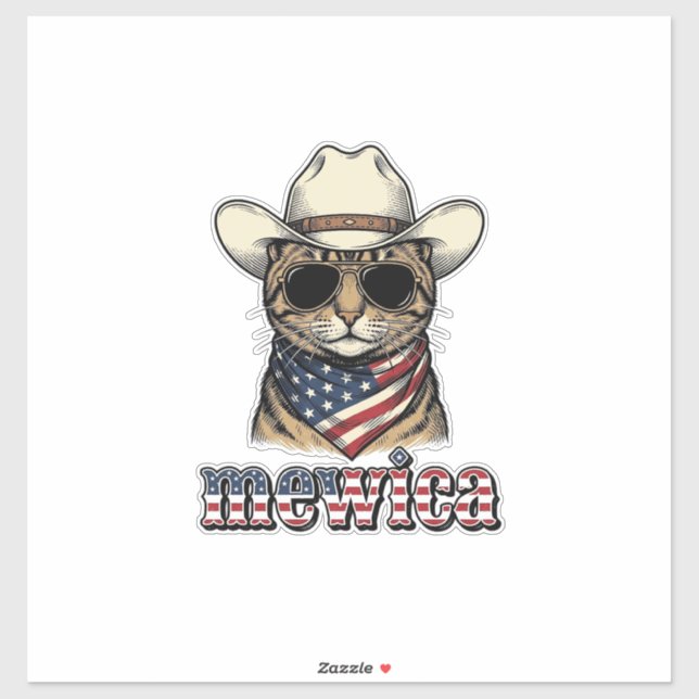 Sticker Chat cowboy patriotique Mewica conception vectorie (Feuille)